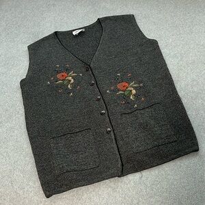 Vintage 90s Y2K Ajumma Sweater Vest Medium Embroidered Grandma Korean